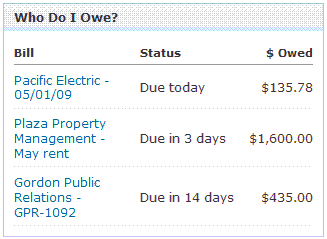 Who do I Owe? widget Located on your Home page dashboard